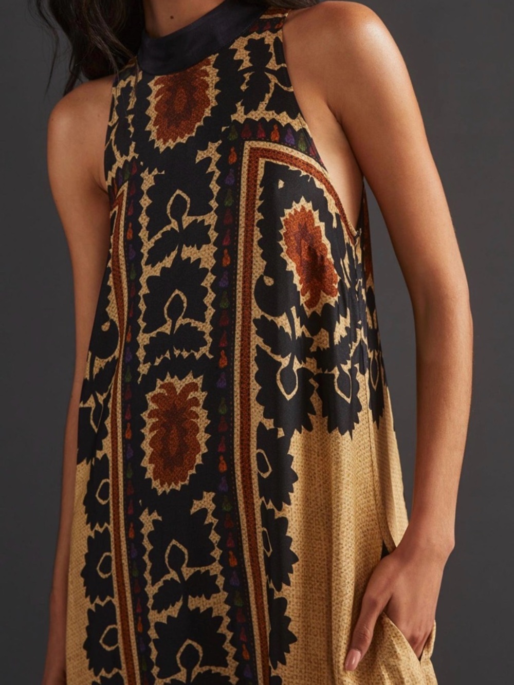NWT. FARM Rio for Anthropologie Halter Maxi Dress Geometric Pockets XL - Picture 2 of 6